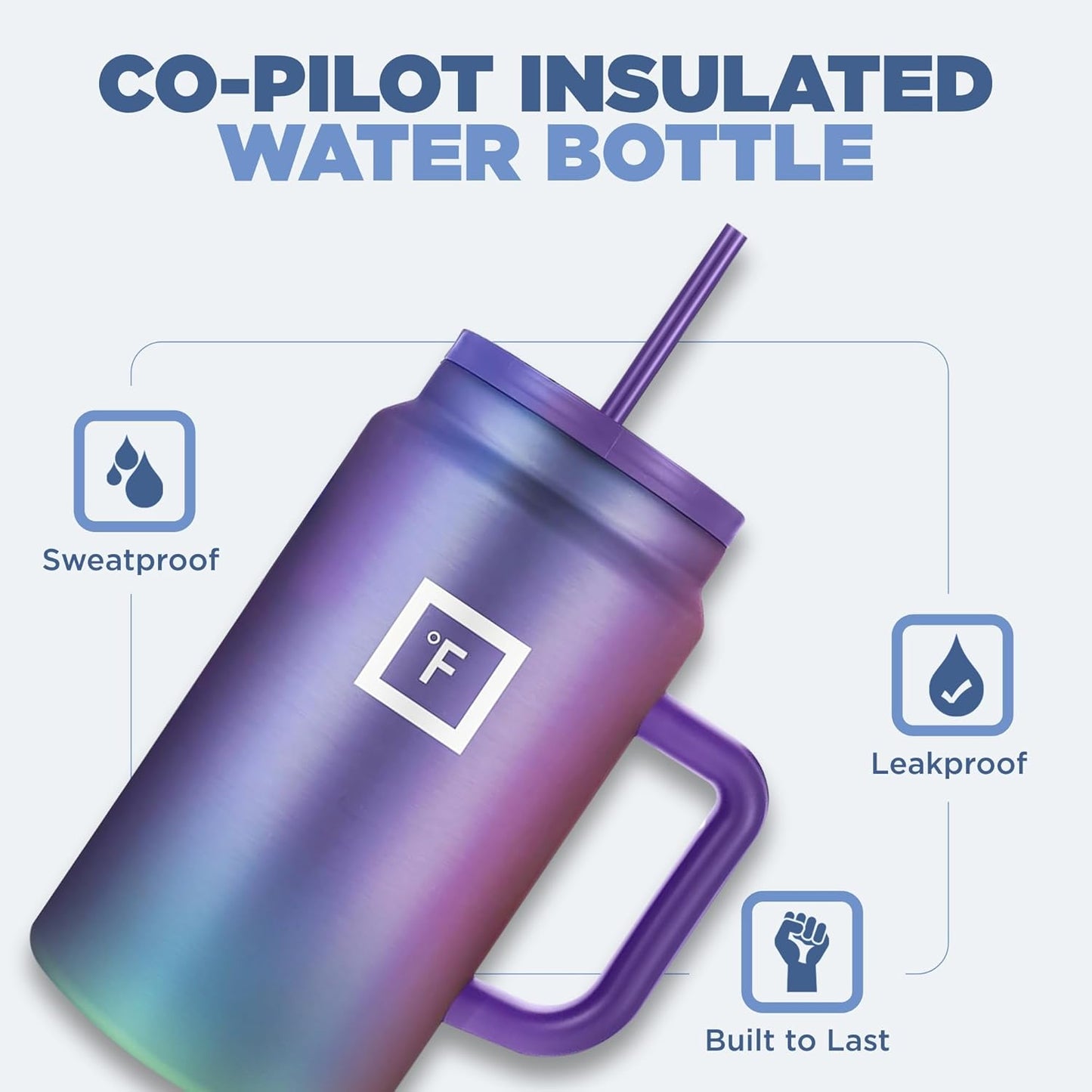 IRON °FLASK Co-Pilot Insulated Mug w/Straw & Flip Cap Lids - Cup Holder Bottle for Hot, Cold Drink - Leak-Proof - Water, Coffee Portable Travel Mug - Sage, 50 Oz