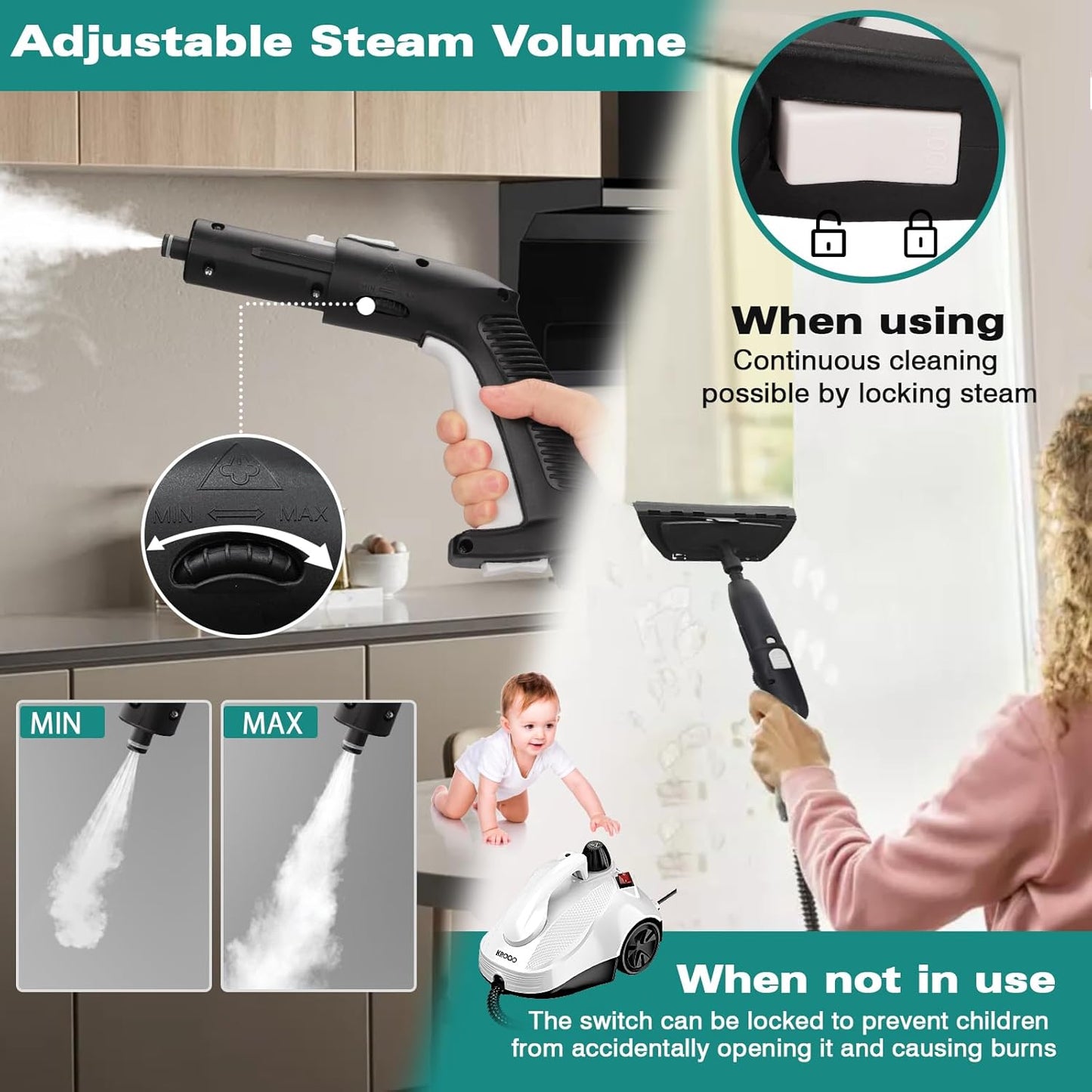 Steam Cleaner, Steamer with 23 Accessories, Powerful Multipurpose Portable Steamer for Cleaning to Remove Grime, Grease, for Multi-Purpose and Multi-Surface Floors, 16.4ft Power Cord