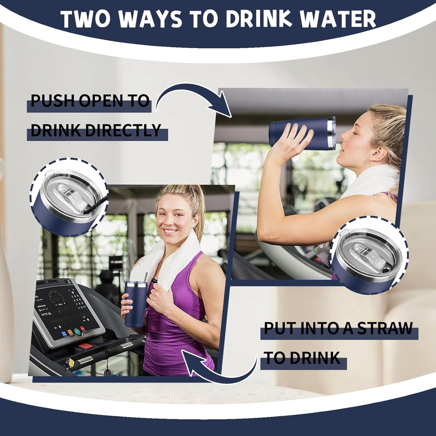 20 oz Tumbler with Lids and Straws, Stainless Steel Insulated Coffee Tumbler, Double Wall Vacuum Insulated Travel Mug Cup, Leakproof Thermal Coffee Cup for Hot and Cold Drinks (navy blue)