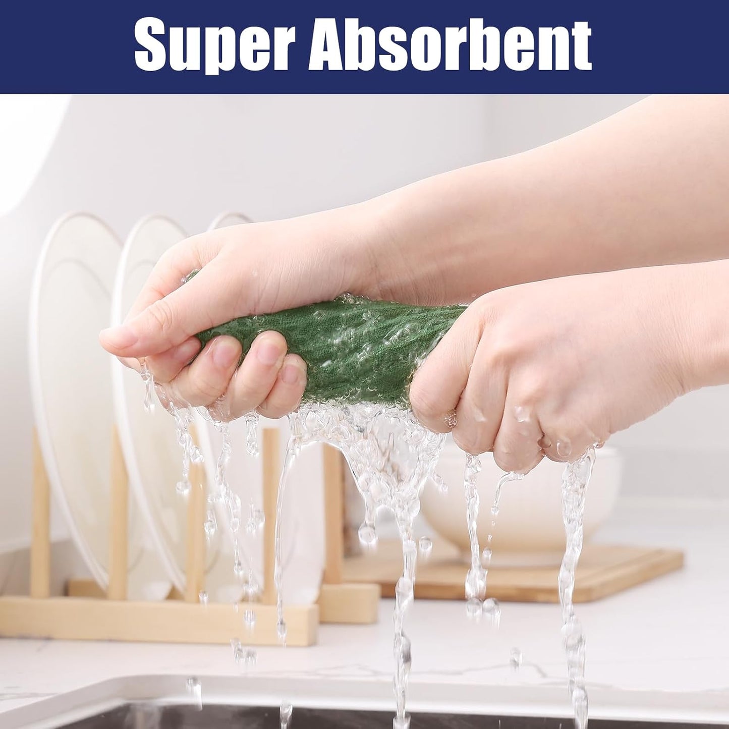 Homaxy Microfiber Waffle Weave Kitchen Dish Cloths, 12 x 12 Inch Ultra Absorbent and Solid Color Dish Towels for Kitchen Fast Drying Dishcloth for Washing Dishes, 8 Pack, Grass Green