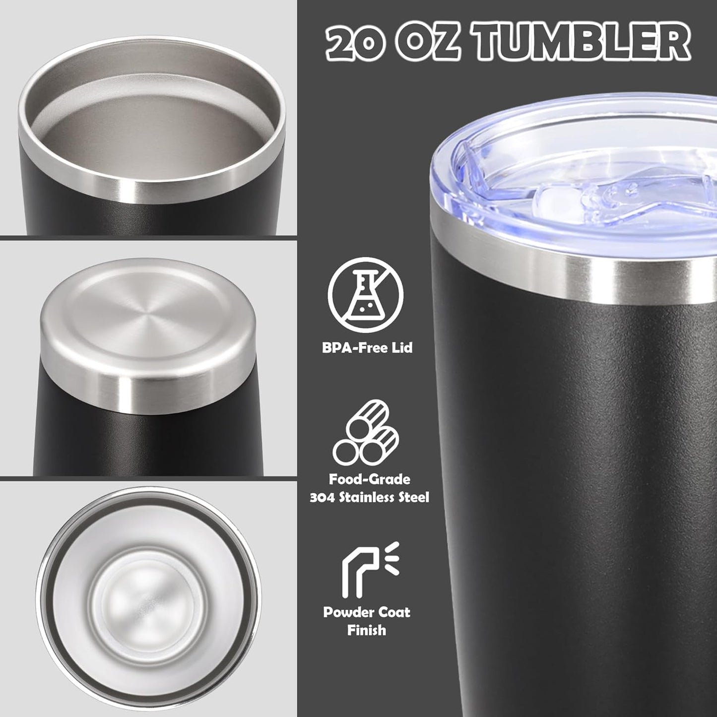 20oz Tumbler Bulk Stainless Steel Tumbler Cup with Lid Vacuum Insulated Double Wall Travel Mug, Durable Powder Coated Travel Coffee Tumbler Mug for Hot & Cold Drinks, Mix,12 Pack