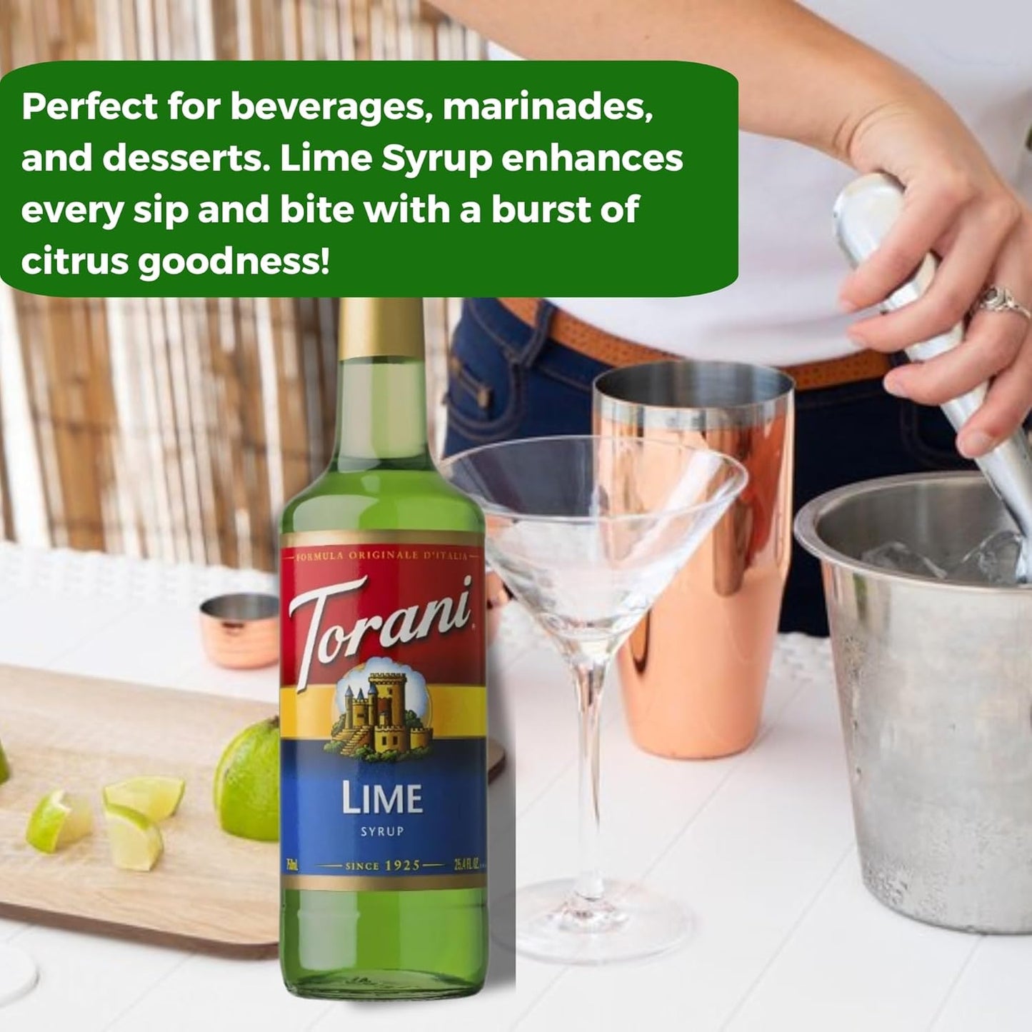 Jimoco® Syrup Pump Dispenser + Torani® Lime Syrup, 25.4 oz - Coffee Syrup Pump & Flavoring Bundle