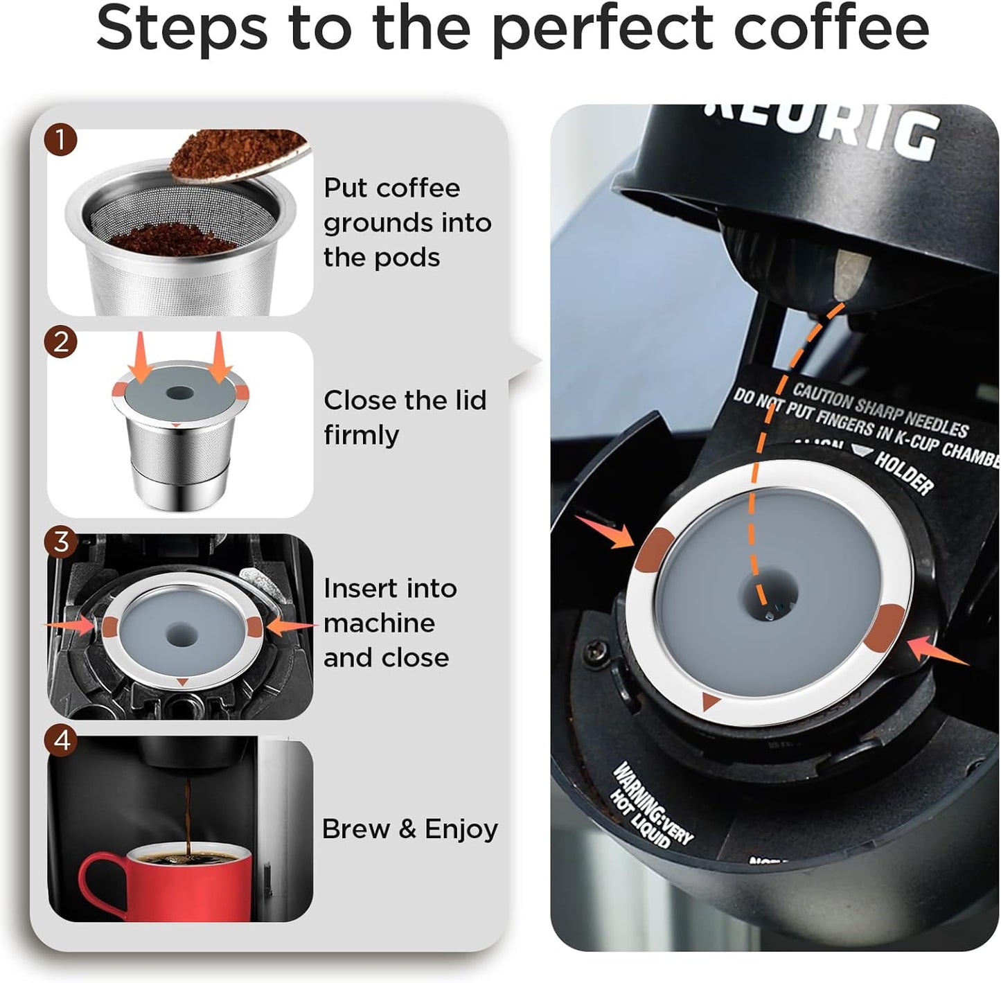 Reusable k Cup Coffee pod Filters,Universal stainless steel Refillable k Cups Filter Use for Keurig 2.0 and 1.0 Coffee Makers-machine(1pack)…