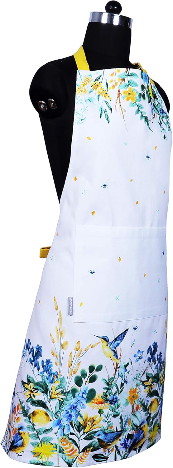 AMOUR INFINI Aprons for Women Adjustable Strap with Waist Ties Apron for Baking, Cooking, Gardening Aprons with Pocket Spring Apron (Wild Meadows- 27.5 x 33 Inches)
