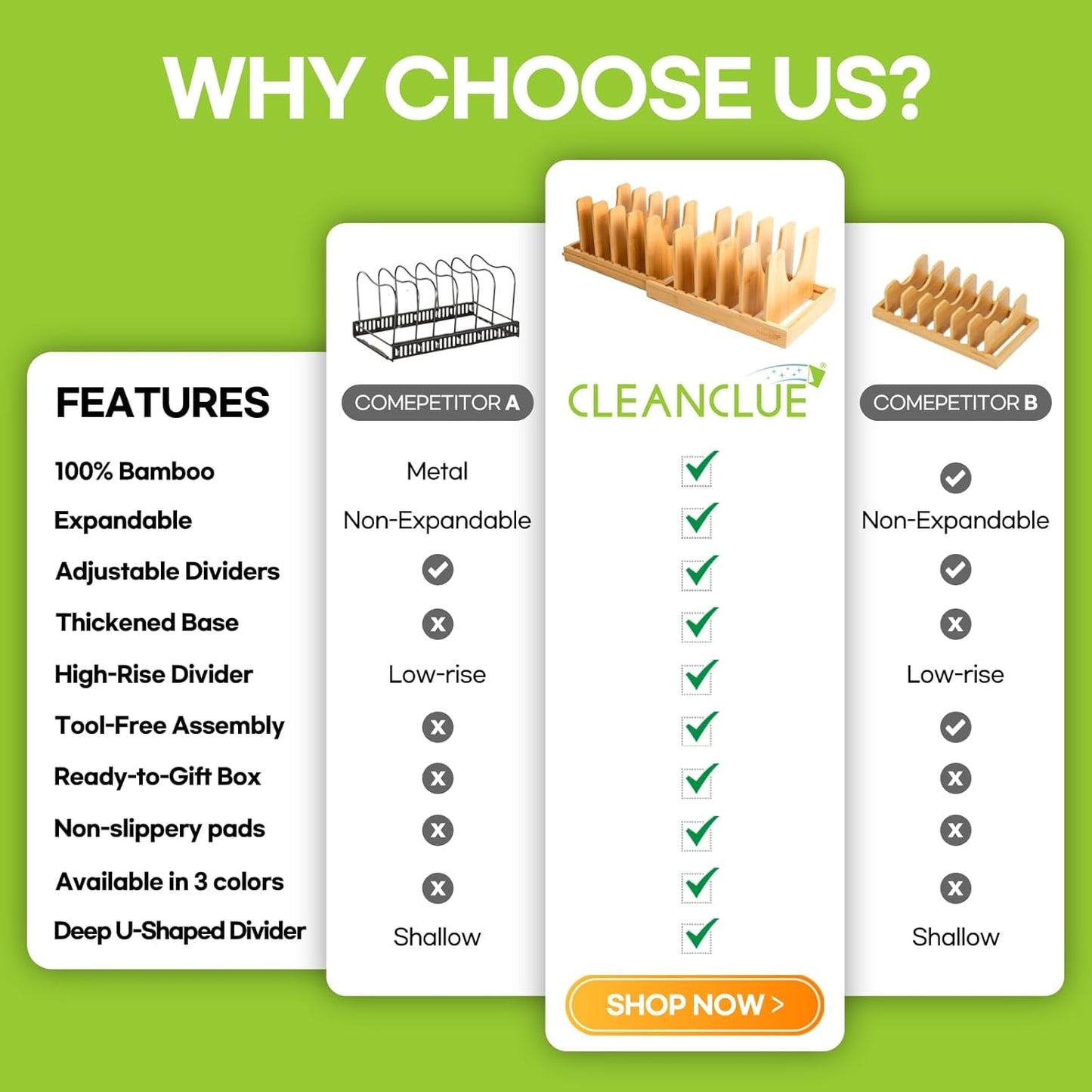 Pots and Pans Organizer under Cabinet, Bamboo Expandable Bakeware and Cutting Board Organizers, Adjustable Pot Lids Holder Rack, Cookie Sheet Baking Pan, Tray Organizer for Kitchen Storage (White)