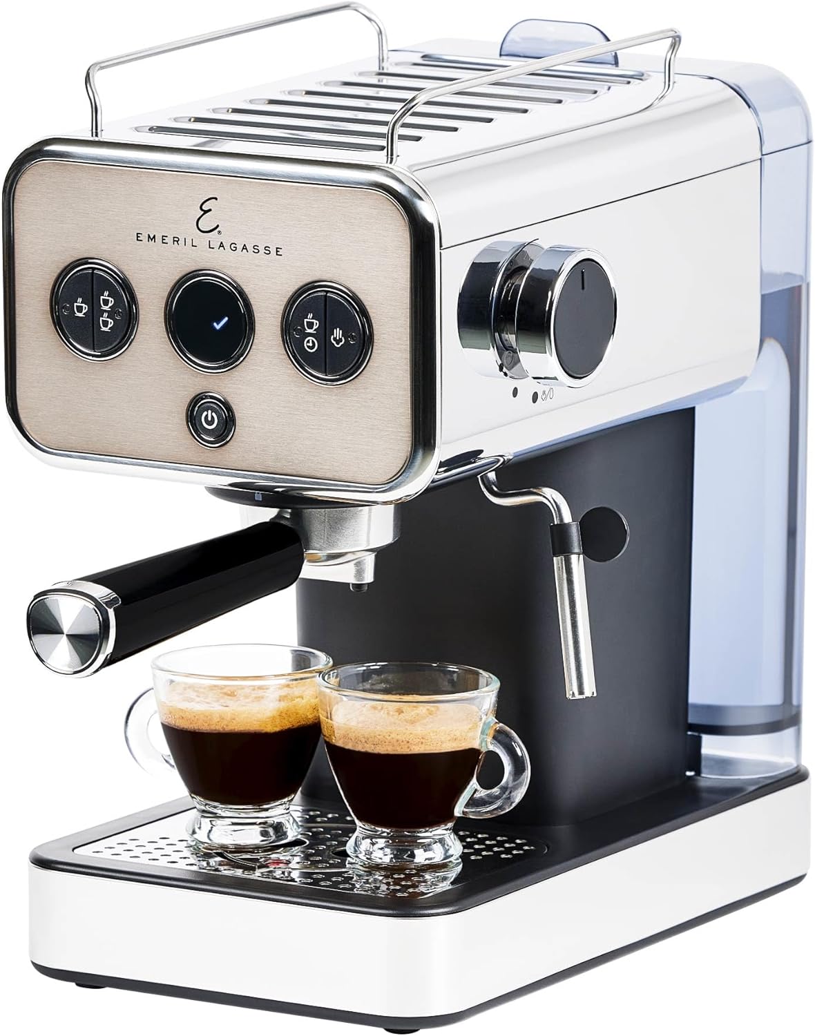 Emeril Lagasse Semi-Automatic 15-Bar Pro Espresso Machine with Milk Frother Steam Wand, Stainless Steel Finish, Double Shot, 37oz Removable Water Tank, Auto Shut-Off, 1350W