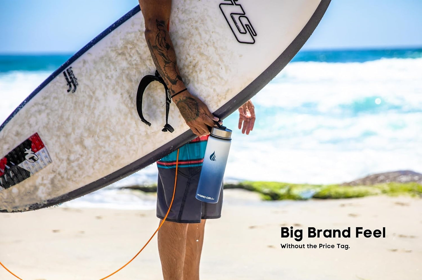 HYDRO CELL Stainless Steel Insulated Water Bottle with Straw - For Cold & Hot Drinks - Metal Vacuum Flask with Screw Cap and Modern Leakproof Sport Thermos for Adults (Navy/White 24oz)