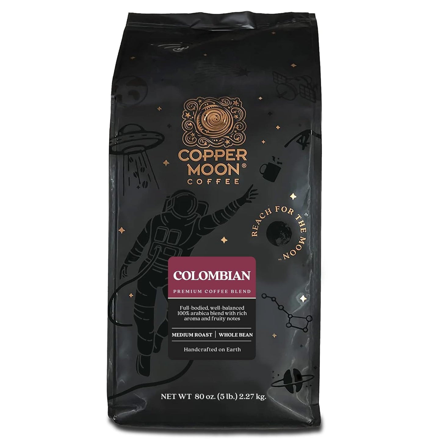 Copper Moon Medium Roast Whole Bean Coffee, Colombian Blend, 5 Lb