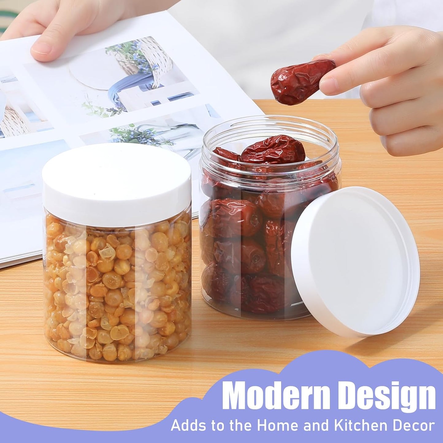 Plastic Jars with Lids,Airtight Container Ideal For Dry Food, Honey Jam, Peanut Butter,Cosmetics, Cream, Bathroom and Storage Included Extra Label and A Pen (30 PCS White Lids)