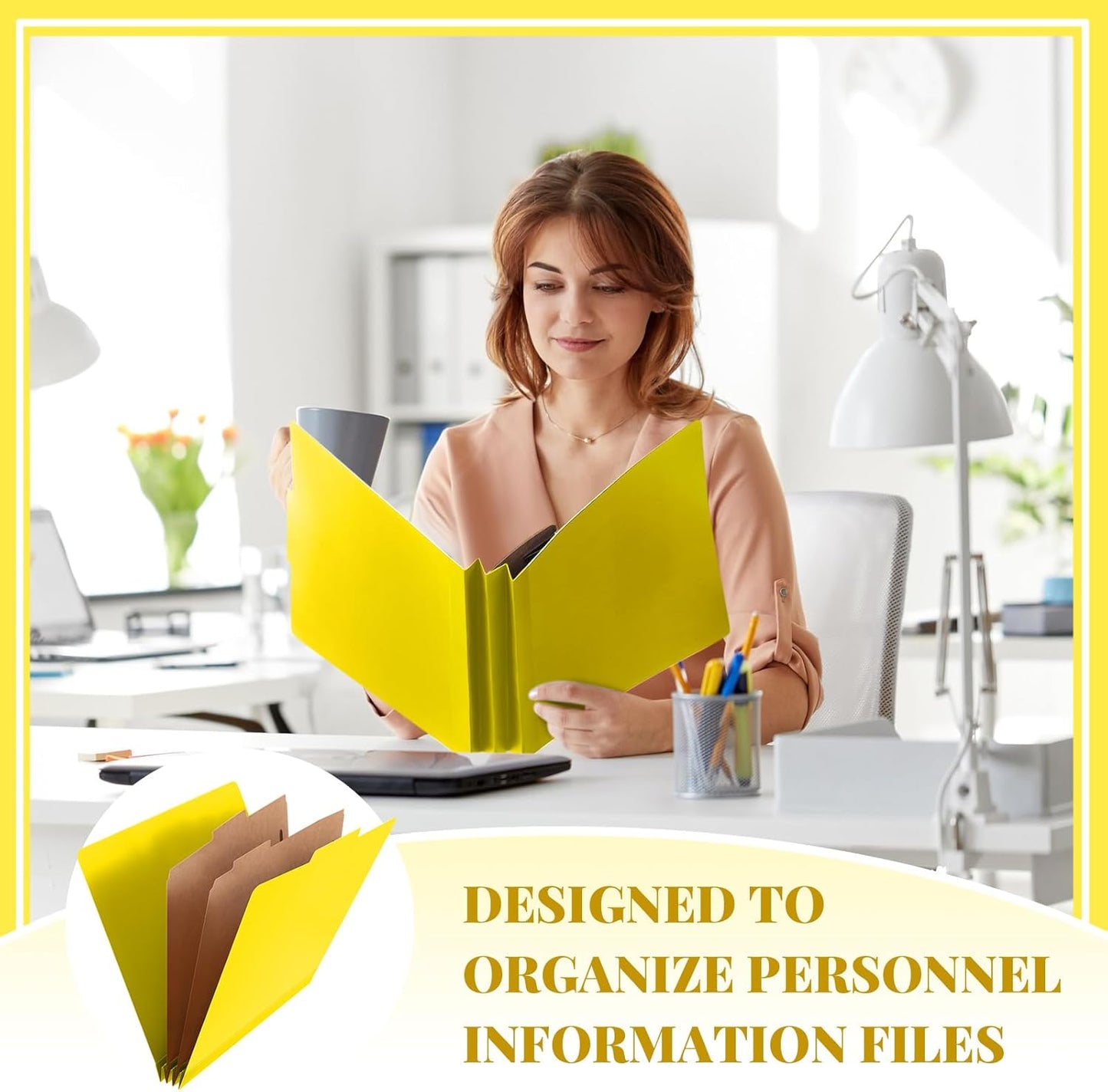 24 Pcs Classification Folders Letter Size Bulk - 2 Dividers Pressboard File Folder with 3. 5 Inch Expansion, 2 Prongs Fastener, Heavy Duty Office File Organizer for Teacher Medical (Yellow)