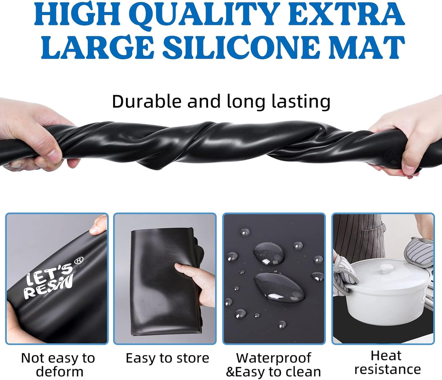 LET'S RESIN Extra Large Silicone Mat for Crafts,36''x24''Nonstick &Nonskid Heat-Resistant Silicone Crafts Mat, Easy Clean&Store Multipurpose Silicone Mat for Resin, DIY Art,Paint, Clay