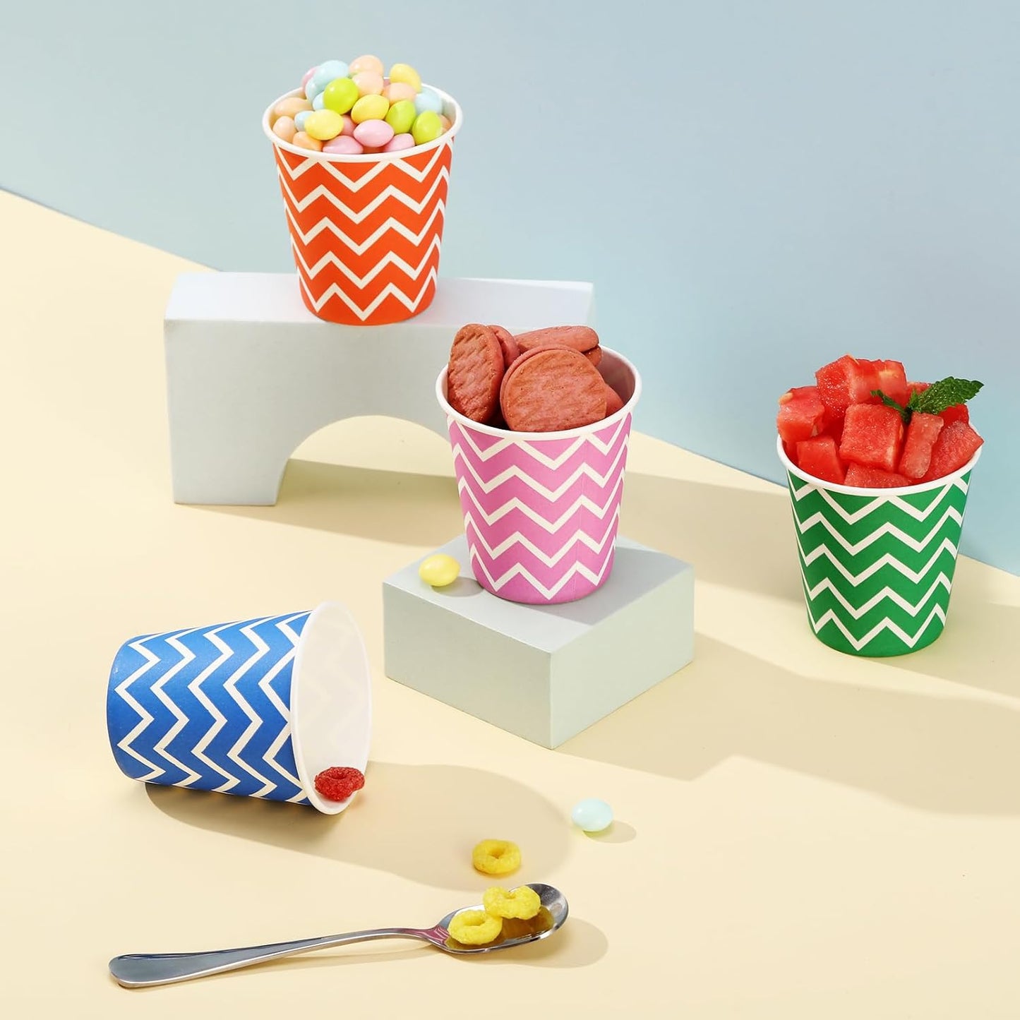 500 Pack 5oz Paper Cups, Multicolor Paper Disposable Cups, Small Mouthwash Cups, Cold Beverage Drinking Cup for Party, Travel and Event (Strip)