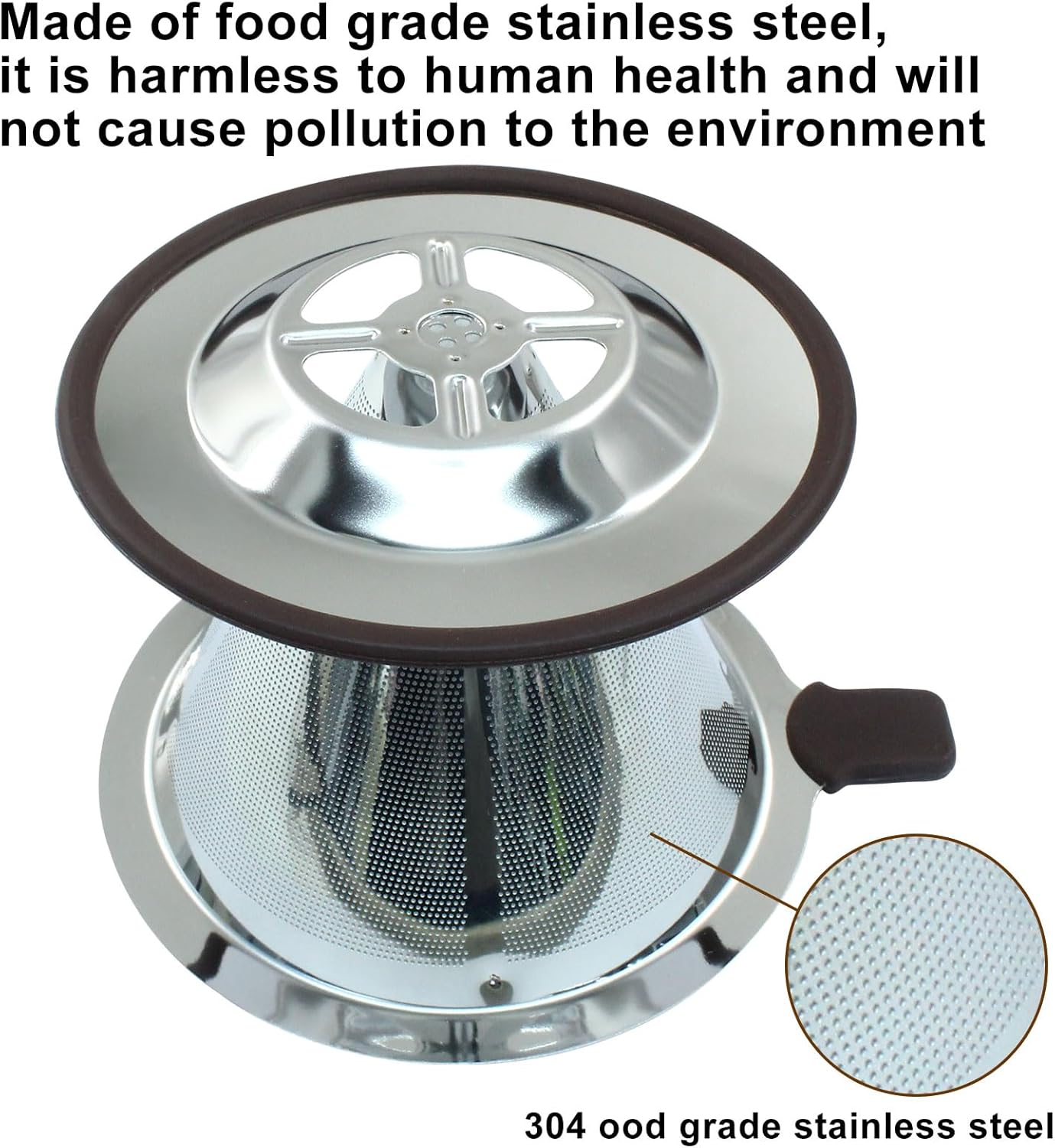 Waziaqoc Pour Over Coffee Dripper, Reusable Paperless Coffee Filter for 2-3 Cups, Stainless Steel Drip Cone Brew Coffee Strainer,Upgraded Double Micro Mesh Filter with Cup Stand