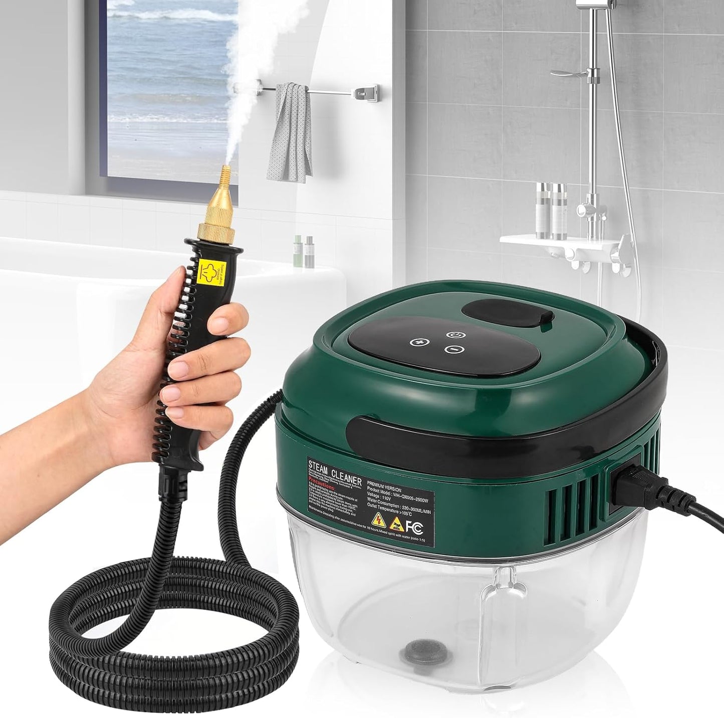 Moongiantgo Handheld Steam Cleaner 2500W High Pressure 1.5L Steamer for Cleaning, Portable Steam Cleaner for Home Kitchen Bathroom, Steam Cleaner for Car Detailing Grout Tile (Army Green)