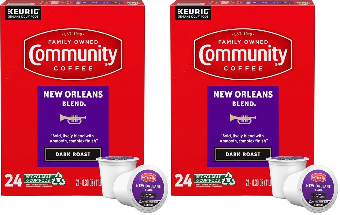 Community Coffee New Orleans Blend 24 Count Coffee Pods, Special Dark Roast, Compatible with Keurig 2.0 K-Cup Brewers, 24 Count (Pack of 2)