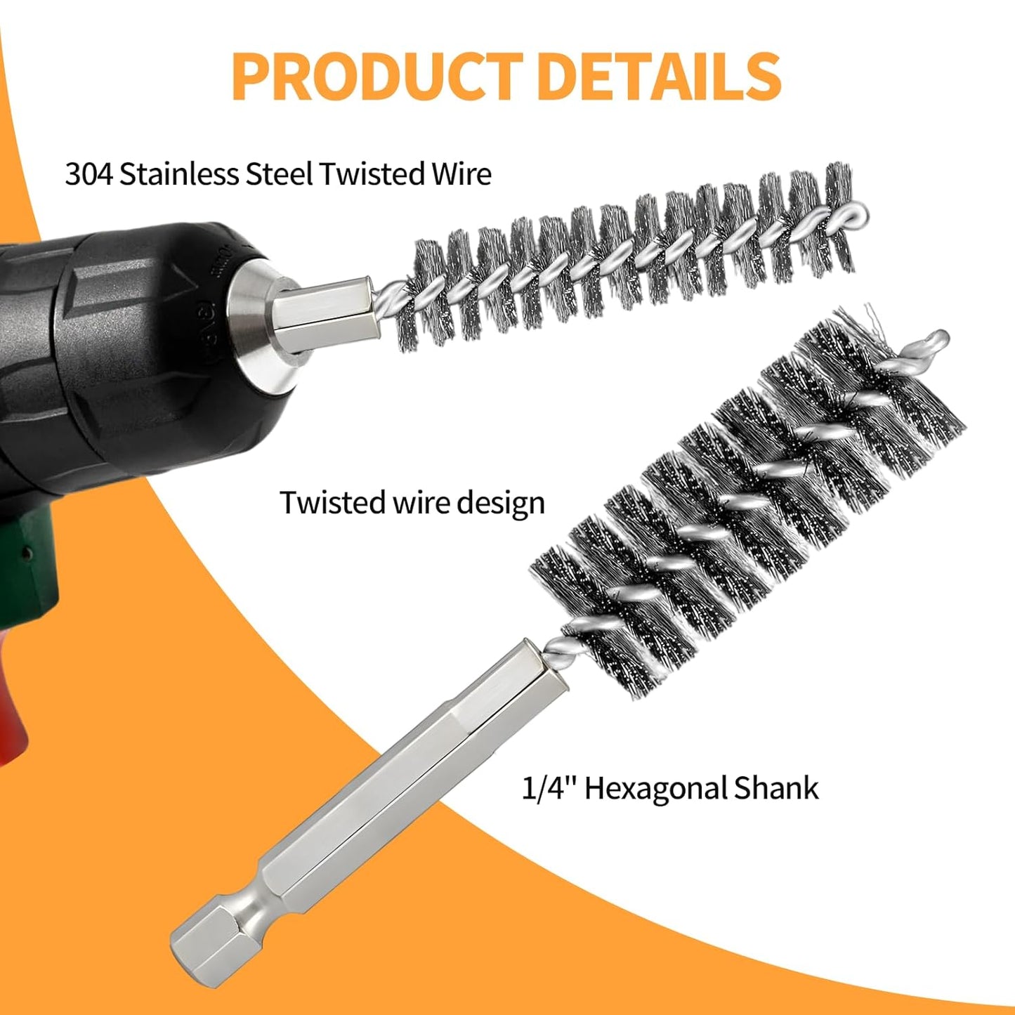 Bore Brush for Drill – 8pcs Stainless Steel Wire Tube Brush in Different Sizes, Twisted Wire Cleaning Brush with 1/4" Hex Shank, bore Brush Copper Pipe Cleaner for Power Drill & Tube Cleaning