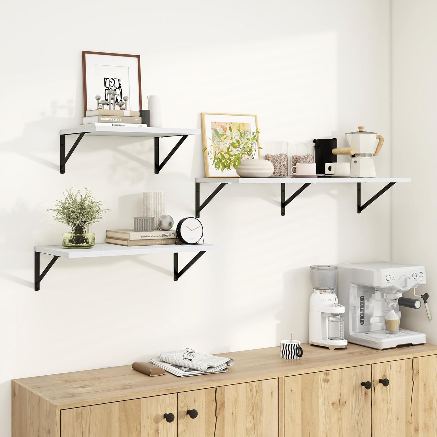 Dreamland Deep Floating Shelves for Wall, White Wood Wall Mounted Shelves, Large Floating Shelf 12 * 24 inchSet of 2 for Bookshelf Living Room Bedroom Home Office Bathroom