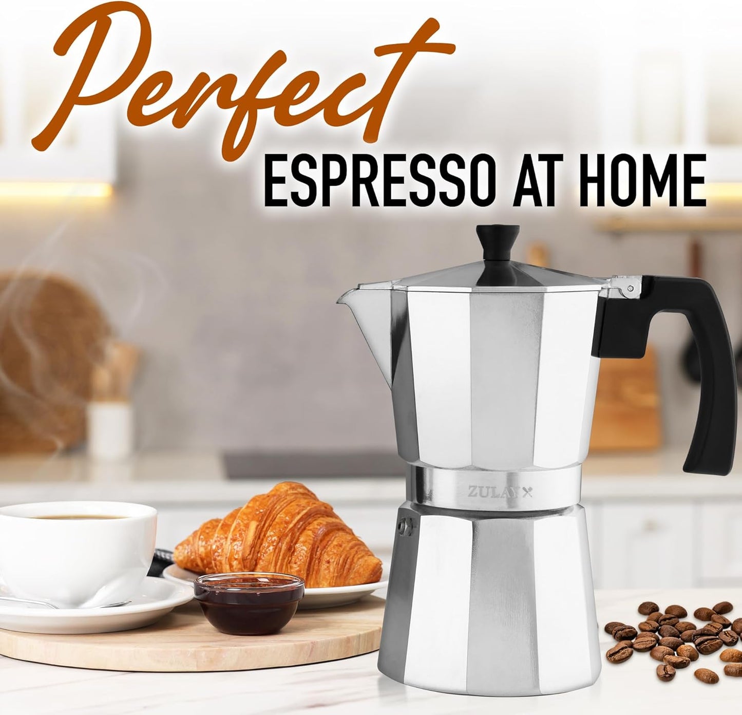 Zulay Moka Pot Espresso Stovetop Coffee Maker - Leak-Proof, Aluminum, Easy to Clean, Heat Resistant Handle & Knob - for Authentic Cuban & Italian Style Espresso - Makes 9 Espresso Cups - Silver