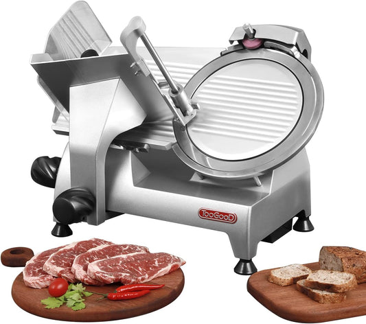 Toogood 8" Commercial Slicer, 1/4 HP Electric Meat Slicer, Italian Carbon Steel Blade, Quiet Performance, Semi-frozen Meat/Cheese/Food Slicer, 0.5mm to 15mm Adjustable Slicing Thickness