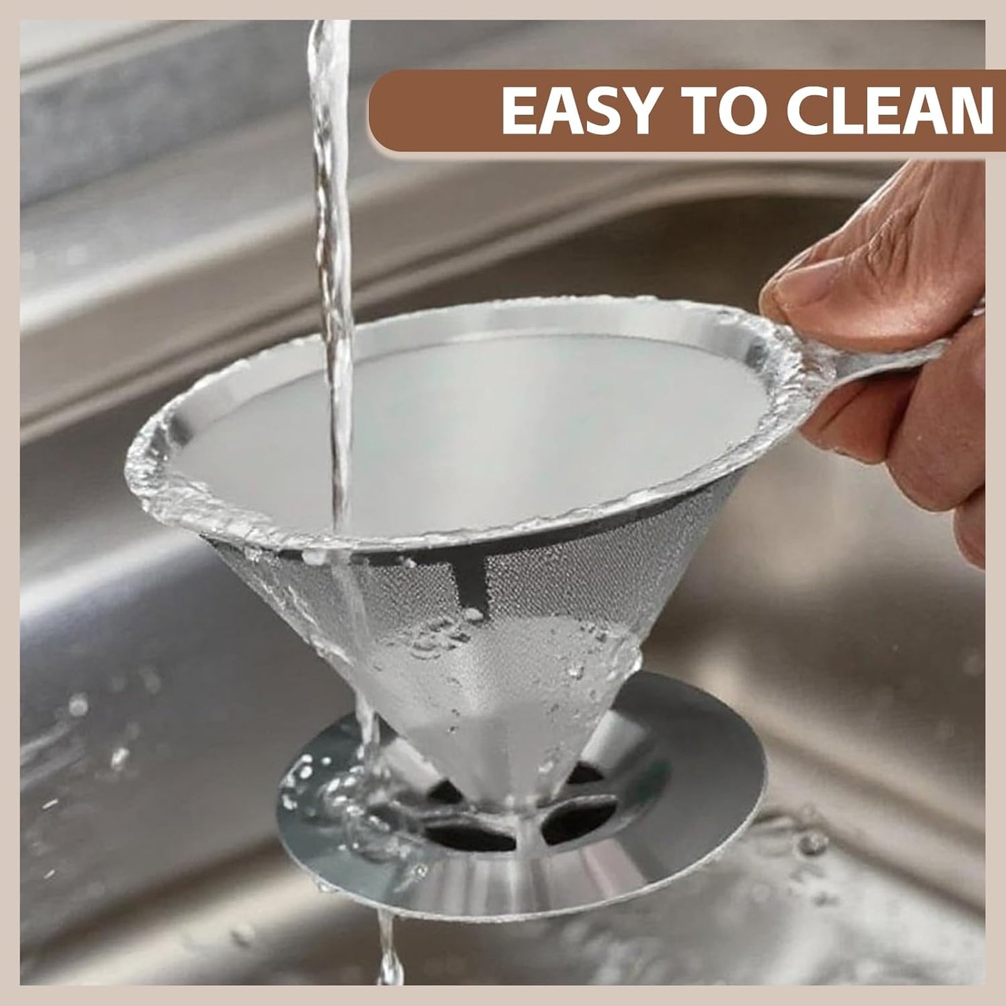 Pour Over Coffee Dripper Stainless Steel Coffee Filter Metal Cone Filter Extra Fine Wire Mesh Reusable Coffee Filter Coffee Maker (Silver, 1-4 Cups)