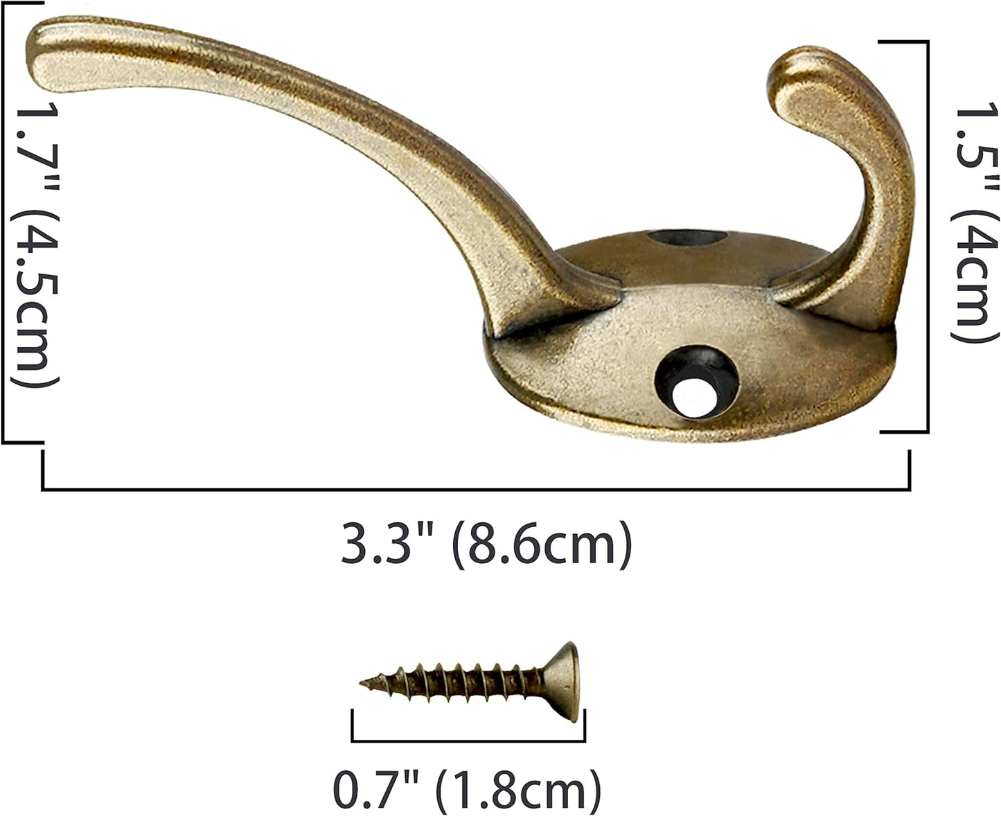 IBosins 12 Pack Antique Brass Coat Hooks Wall Mounted with 24 Screws Retro Double Hooks Utility Antique Brass Hooks for Coat, Scarf, Bag, Towel, Key, Cap, Cup, Hat