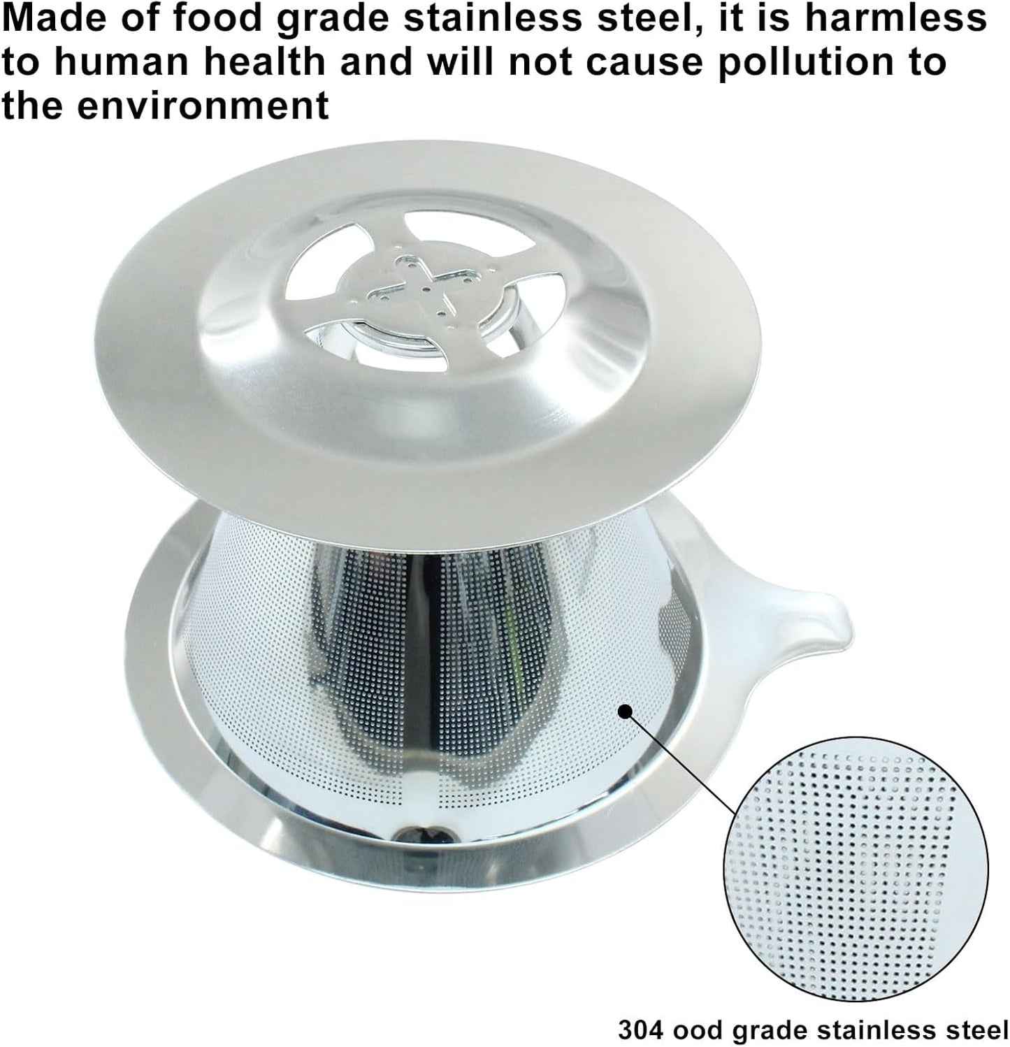 Waziaqoc Pour Over Coffee Dripper, Slow Drip Paperless Coffee Filter, Stainless Steel Pour Over Coffee Maker for 1-2 Cups Brew, Double Mesh Design of Manual Reusable Cone Filter