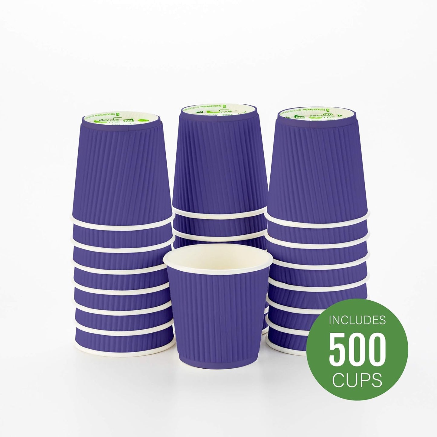 Restaurantware-4 Ounce Ripple Insulated Coffee Cups, 500 Double Wall Corrugated Coffee Cups - Leakproof, Non-Slip, Royal Purple Paper Ribbed Coffee Cups, Recyclable, Matching Lids Sold Separately