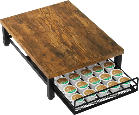 IBUYKE Wooden Coffee Pod Holder for K-Cup, 35 Capacity Capsule Pods Storage,Mullti Coffee Pod Drawer,Home Kitchen Counter Coffee Bar Station Organizer,Brown TCJ001H