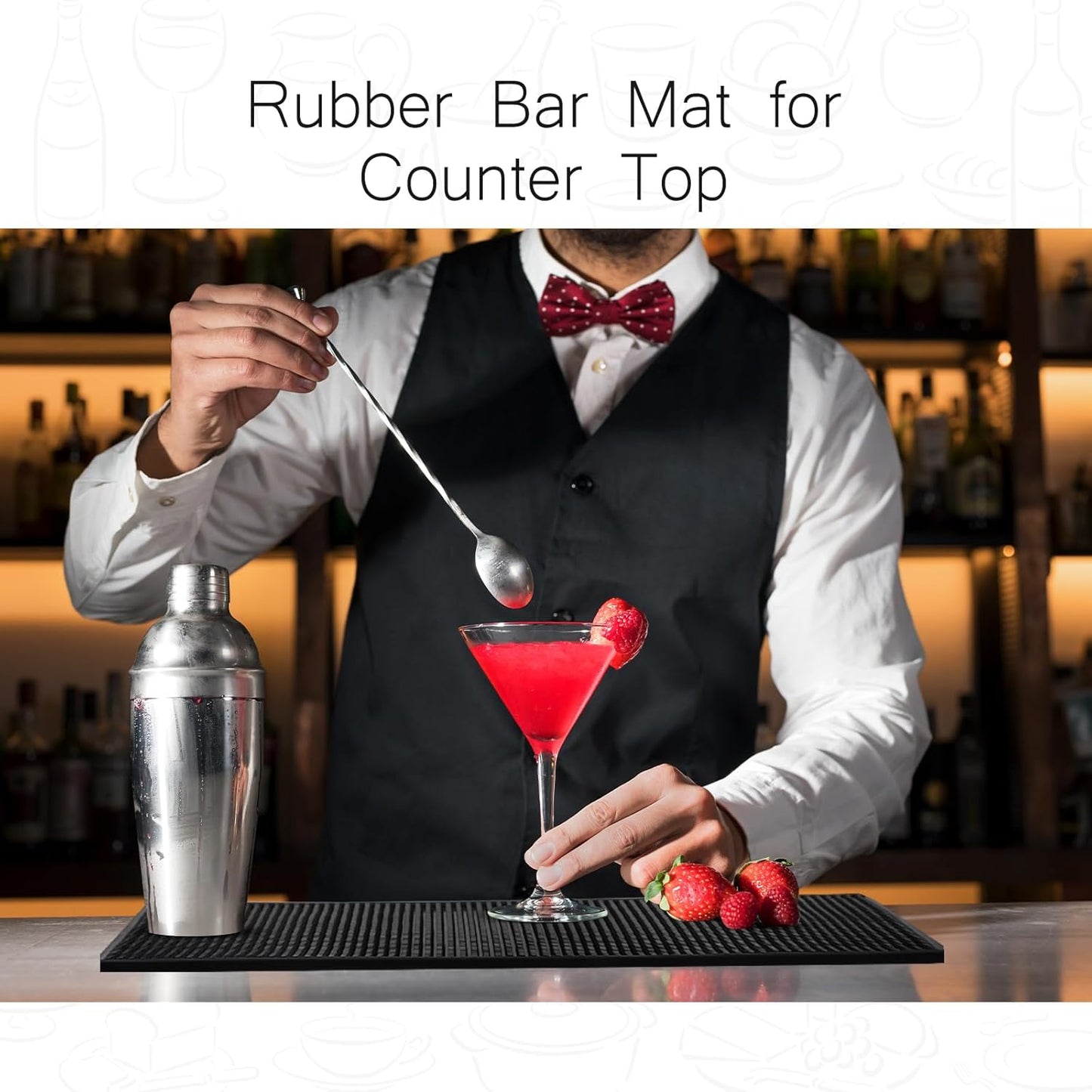Tioncy 4 Pcs Bar Mat for Countertop 18 x 12 Inch Non Slip Rubber Mat Service Spill Cocktail Bartending Coffee Bar Mats for Hot Dishes Restaurants Barbershop Clippers Hot Pads, Black