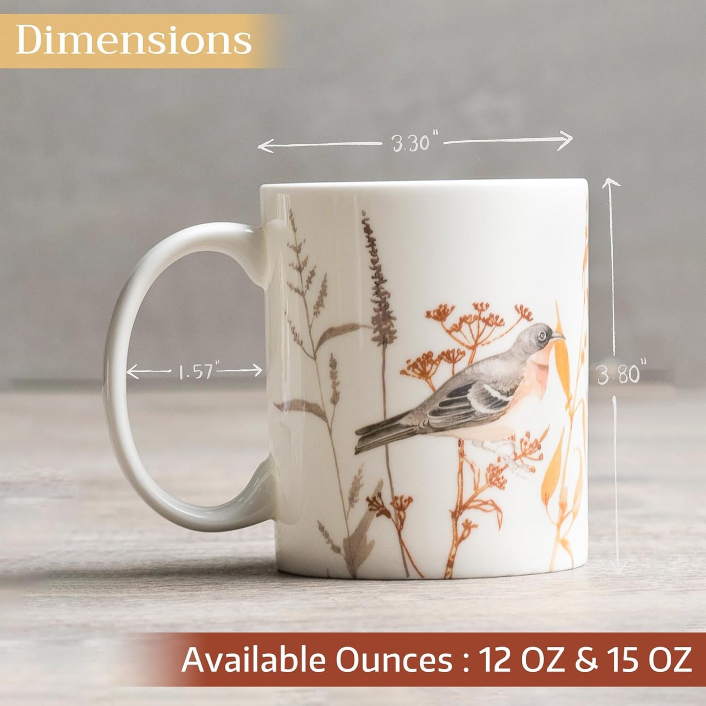 Maison d' Hermine Coffee Mug with Handles Fine Bone China Mugs Pack of Two Tea Cups for Hot Beverages Cappuccino Latte Home Restaurant Office Perfect for Gift (Meadow Florals, 15 Ounce)