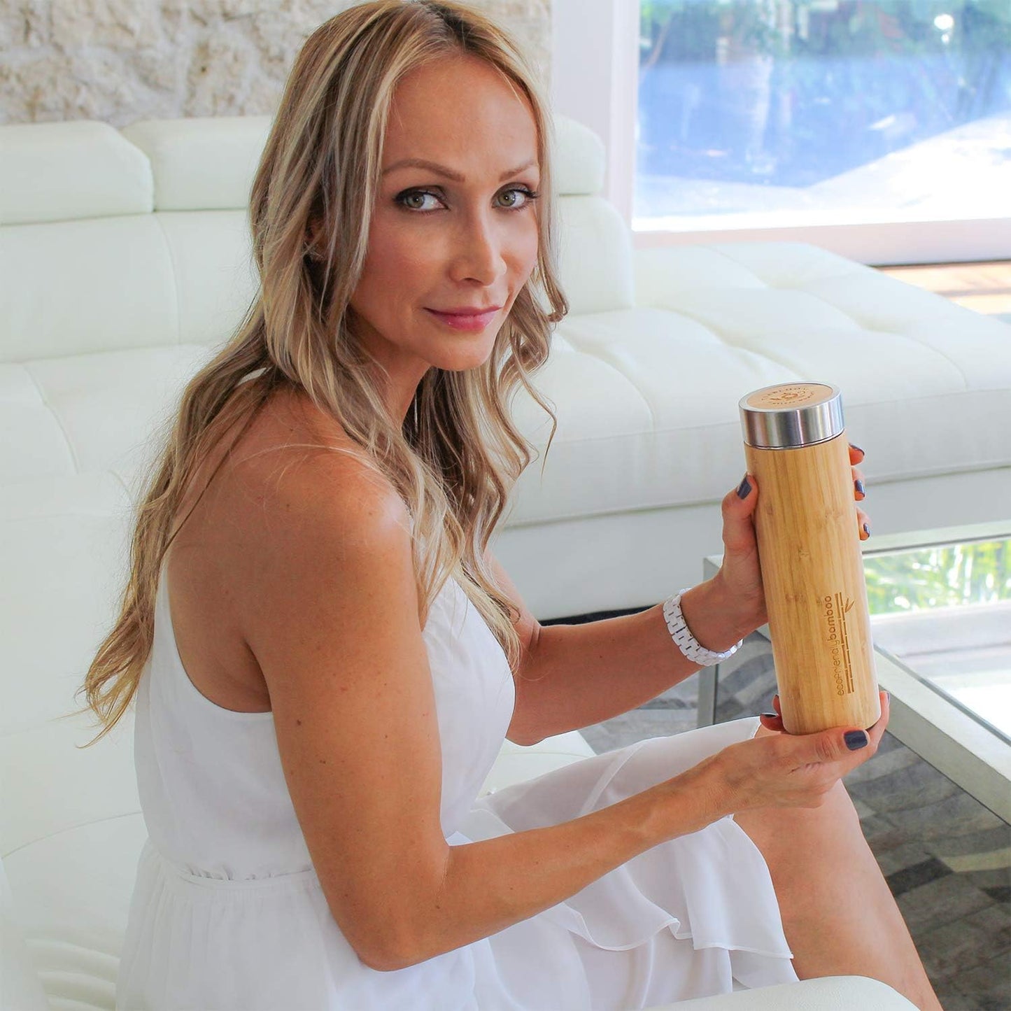 Teabloom All-Beverage Travel Tumbler – Large Capacity 17 oz / 500 ml – Insulated Thermos Mug – Eco-Friendly Bamboo – Hot and Cold Tea Infuser – Cold-Brew Coffee – Fruit-Infused Water – The Naturalist