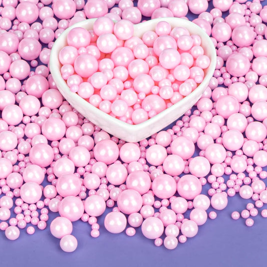 Twisweet Pink Pearl Sprinkles for Cake Decorating, Edible Sugar Pearls for Baking, Mix Size, Cake Topper Cupcake Cookie Ice Cream Dessert Decorations, Baby Shower Wedding Birthday Valentine Supplies (130g/4.58oz)