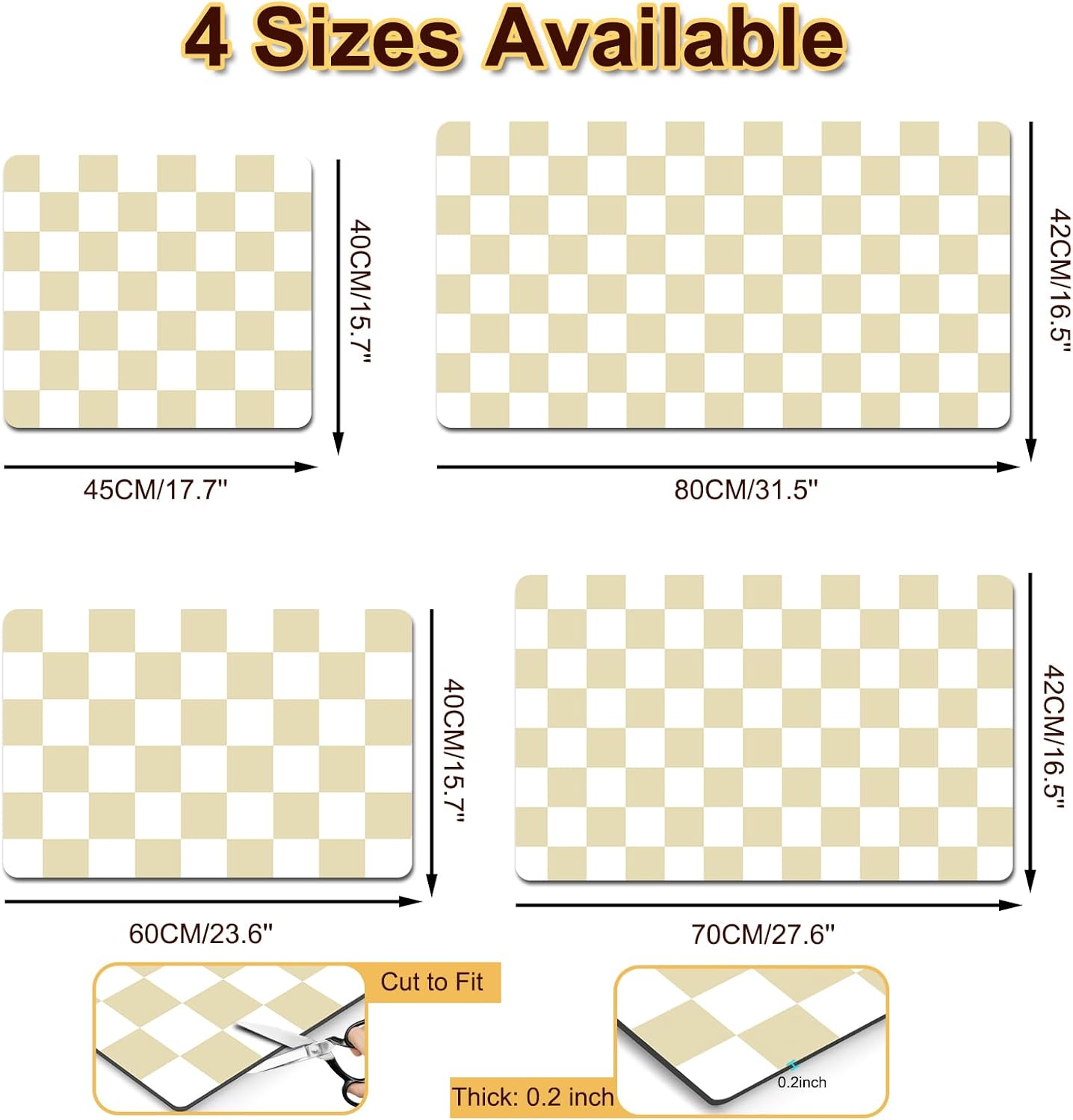 Dish Drying Mat for Kitchen Counter, 16.5’’ X 31.5’’ Absorbent Coffee Mat, Checkered Coffee Bar Mats for Espresso Machine Station, Hides Stains, Rubber Backed Dish Drying Pad, Beige & White