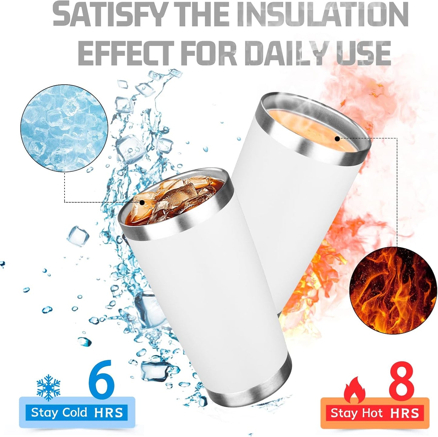 20oz Tumbler with Lid Double Wall Vacuum Insulated Travel Coffee Mug Stainless Steel Thermal Cup Powder Coated Sturdy Coffee Tumbler Bulk for Hot and Cold Beverage (White,6)