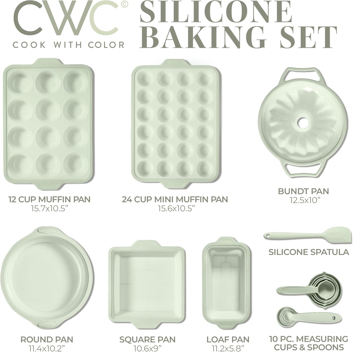 COOK WITH COLOR 17 Pc. Silicone Baking Pan Set - Non-Stick & Easy Clean Silicone Muffin Pans for Baking with Sturdy Metal Frame for Stability, Flexible Cake Molds, Includes Measuring Cups and Spoons