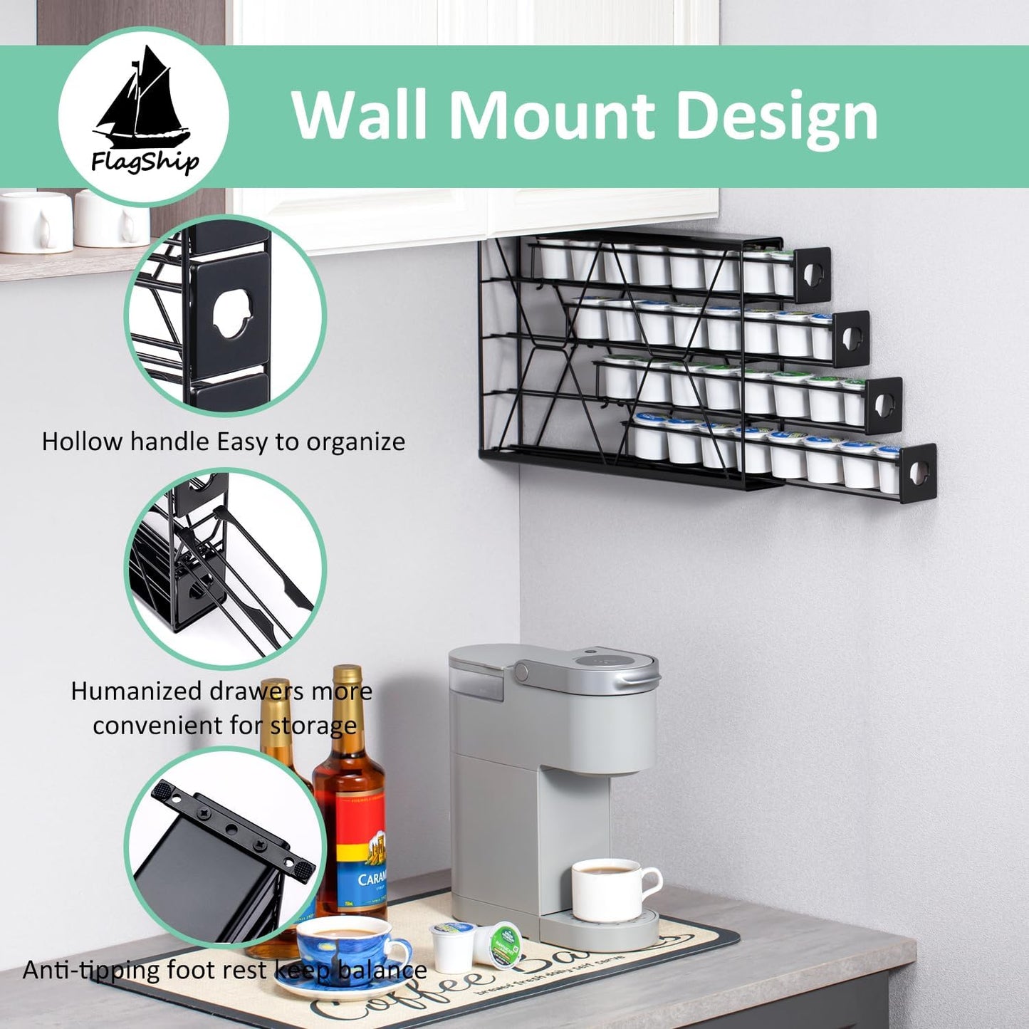 Flagship K Cup Holder for Keurig Pods Coffee Pod Storage 4 Tier K Cup Drawer Organizer for Counter (32 Pods Capacity)
