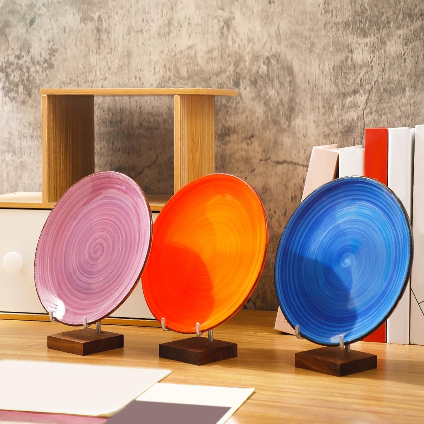 Wenqik 4 Pcs Crystal Display Stand Adjustable Metal Arms Small Rock Display Stand with Wooden Base Geodes Rock Agate Mineral Easel Holder for Collectibles(1.97 x 1.97 x 3.15 Inch)