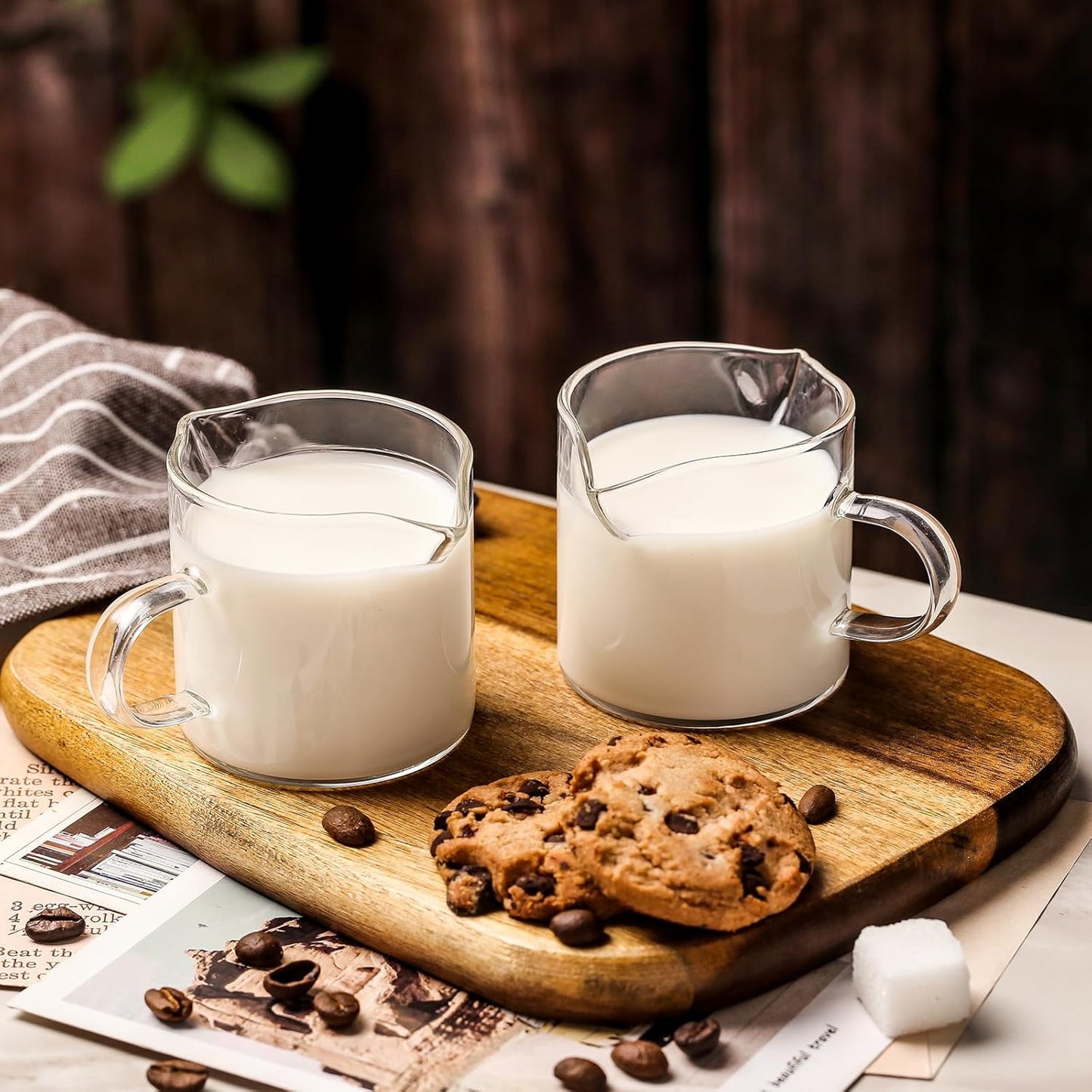 Espresso Cups Set of 2, 4 Oz Espresso Shot Glass with Handle Double Spout Cups Clear Glass Milk Cup Coffee Accessories Great for Making Coffee Desserts Salad Dressing