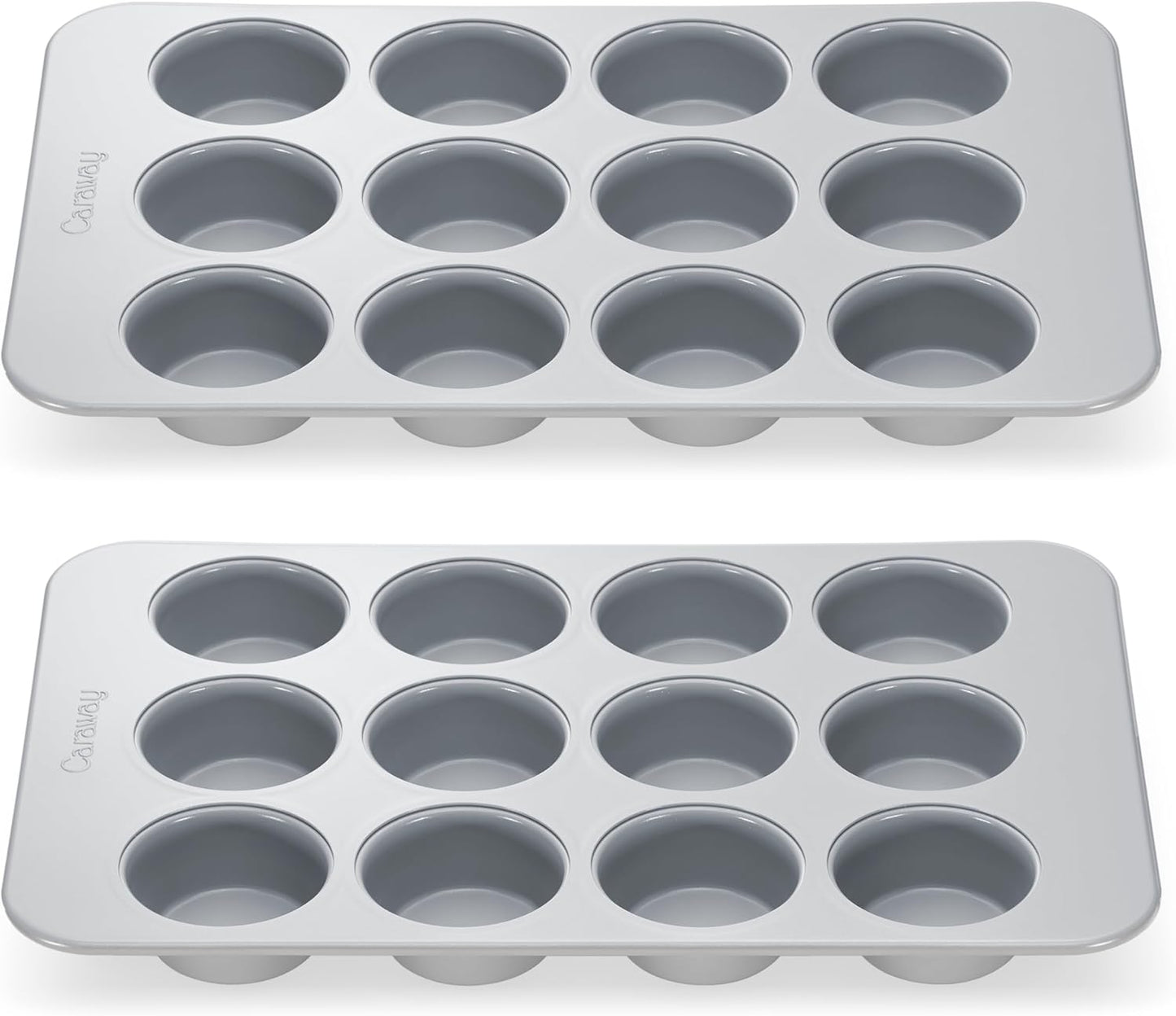 Caraway Non-Stick Ceramic 12-Cup Muffin Pan Duo - Naturally Slick Ceramic Coating - Non-Toxic, PTFE & PFOA Free - Perfect for Cupcakes, Muffins, and More - Gray