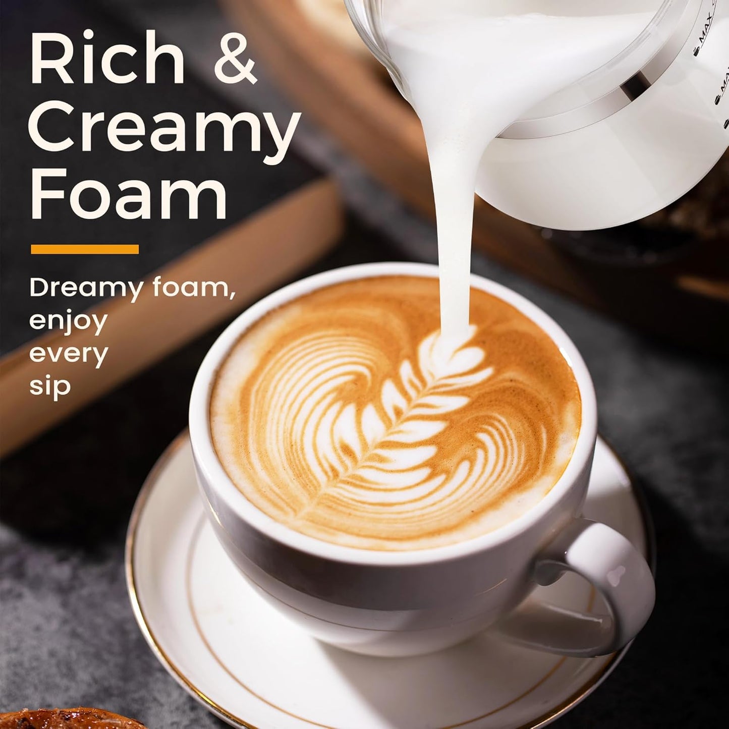 Milk Frother and Steamer, 6 in 1 Milk Steamer and Milk Warmer, 17oz Auto Shut Off Electric Frother with Touch Screen, Hot/Cold Foam Maker for Coffee, Latte, Cappuccino, Hot Chocolate