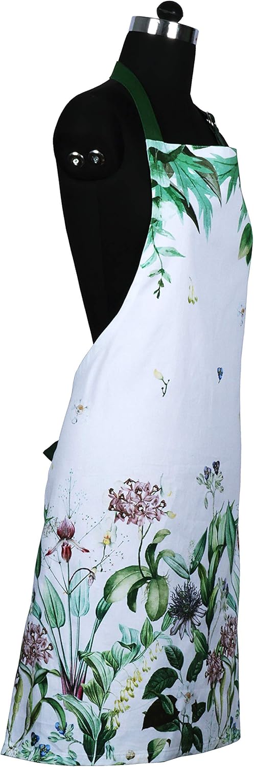 AMOUR INFINI Cotton kitchen Aprons with Adjustable Strap & Waist Ties for Baking Cooking Gardening Spring Apron (Floral Shrubs- 27.5 x 33 Inches)
