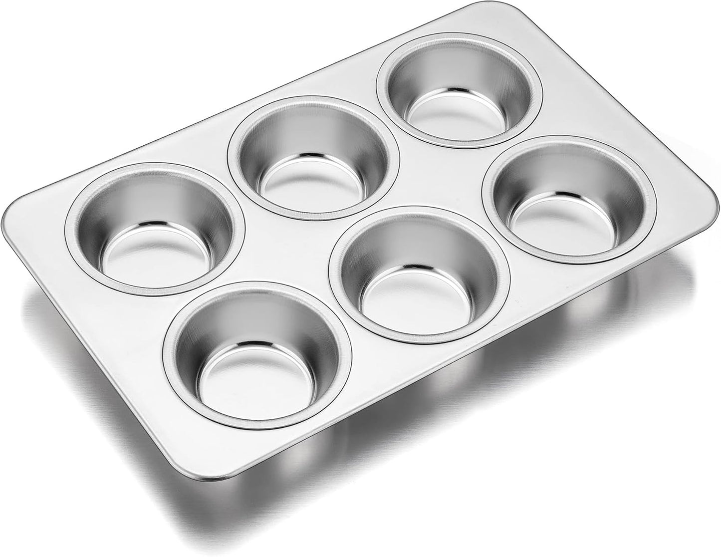 TeamFar Muffin Pan, 6 Cup Muffin Pan for Baking, Cupcake Pan Muffin Tin Tray Set Stainless Steel for Making Cakes Cornbread Quiche and More, Healthy & Durable, Oven & Dishwasher Safe