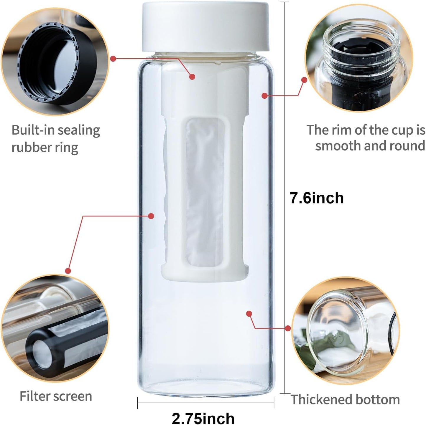 19oz Cold Brew Bottle, Cold Brew Maker with Removable Filter, BPA - Free Portable Cold Brew Tea Bottle for Iced Tea, Cold Brew & Fruit Infusion (White)