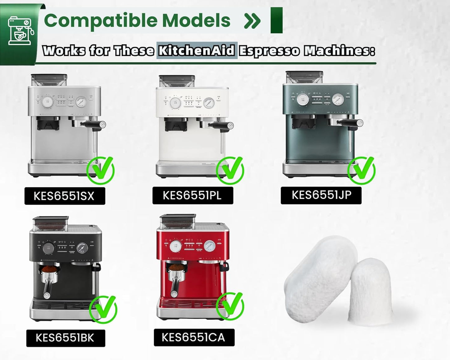 Activated Carbon Water Filter Replacement for KitchenAid Espresso Machine KES6551 Series - Premium 6-Pack Charcoal Water Filters Replacement Part