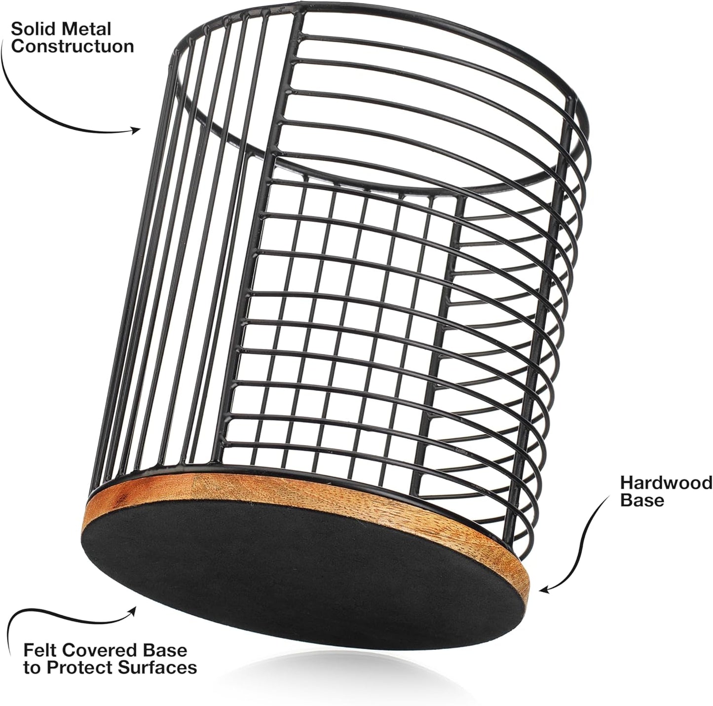 MosJos Coffee Pod Storage Holder, Metal Wire Basket with Wood Base, Countertop Coffee Capsule Organizer (89357)