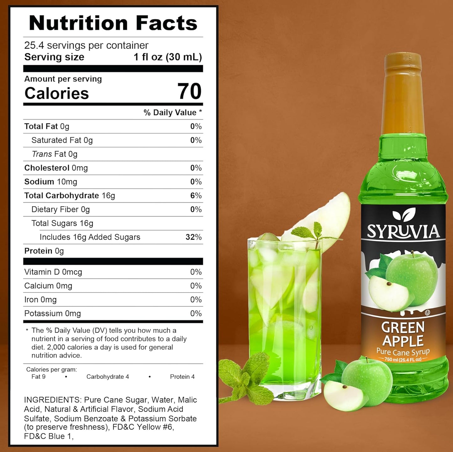Syruvia Green Apple Syrup - Premium Flavoring Syrup for Tea, Italian Sodas, Beverages, Desserts, Ice Cream, Cocktails & Mocktails - Kosher, Gluten Free - 25.4 fl oz.