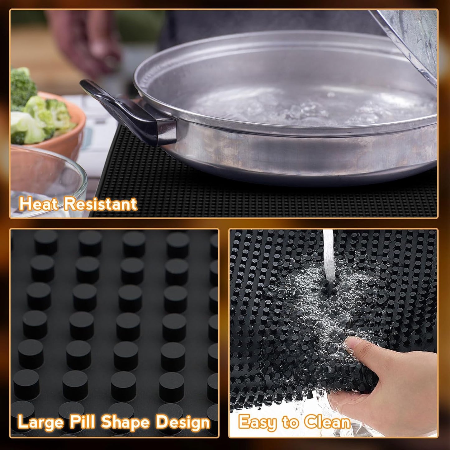 Tioncy 4 Pcs Bar Mat for Countertop 18 x 12 Inch Non Slip Rubber Mat Service Spill Cocktail Bartending Coffee Bar Mats for Hot Dishes Restaurants Barbershop Clippers Hot Pads, Black