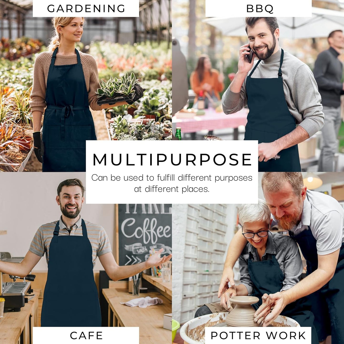 RAJRANG 100% Cotton Cooking Apron with 3 Pockets Kitchen Chef BBQ Adjustable Bib Aprons for Women Men