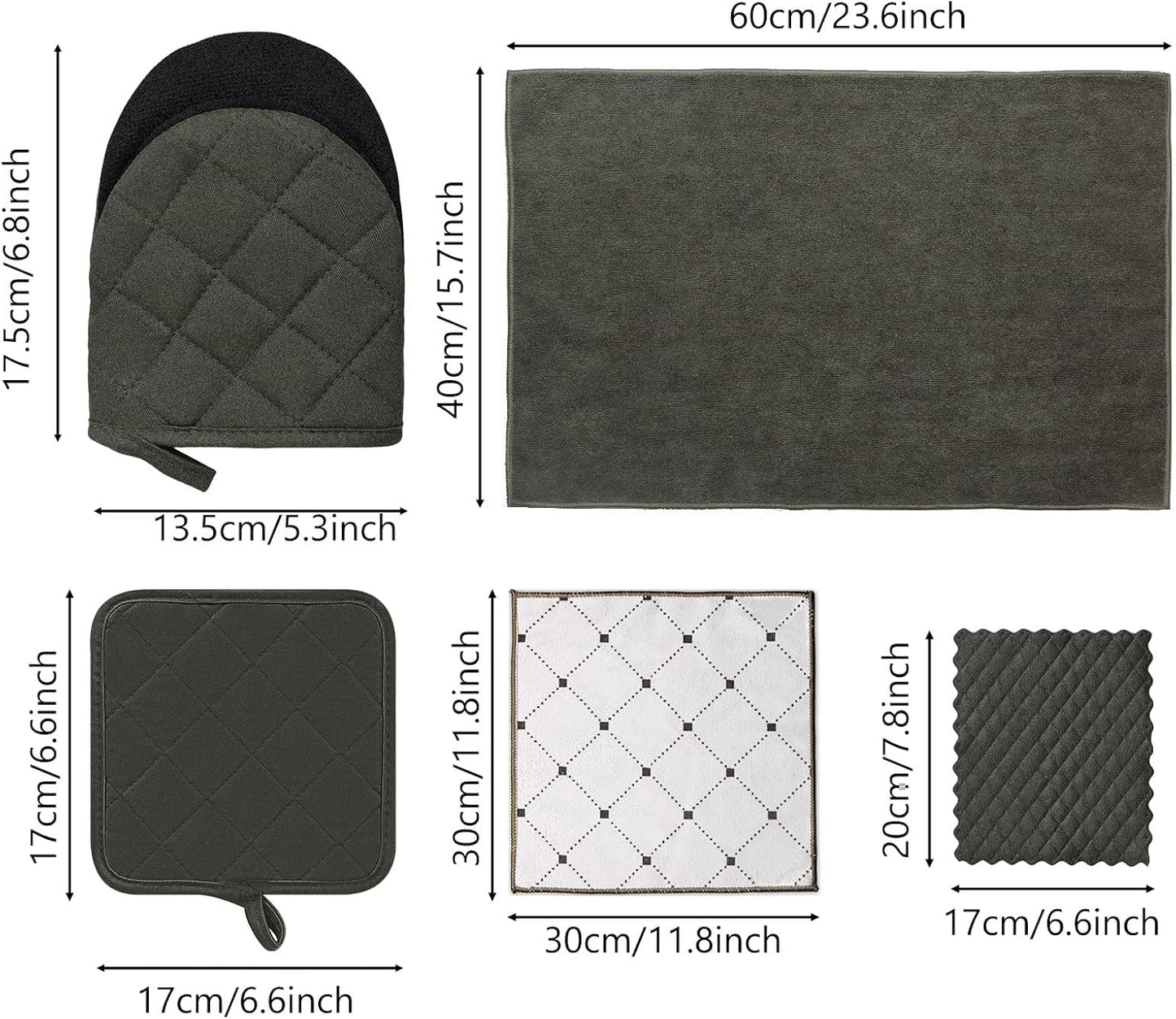 Oven Mitts & Pot Holders Pad and Towel Set, 10-Piece Cute Kitchen Starter Set, Short Oven Mitts, Towels & Dish Cloths for Grilling, Baking, Barbecue