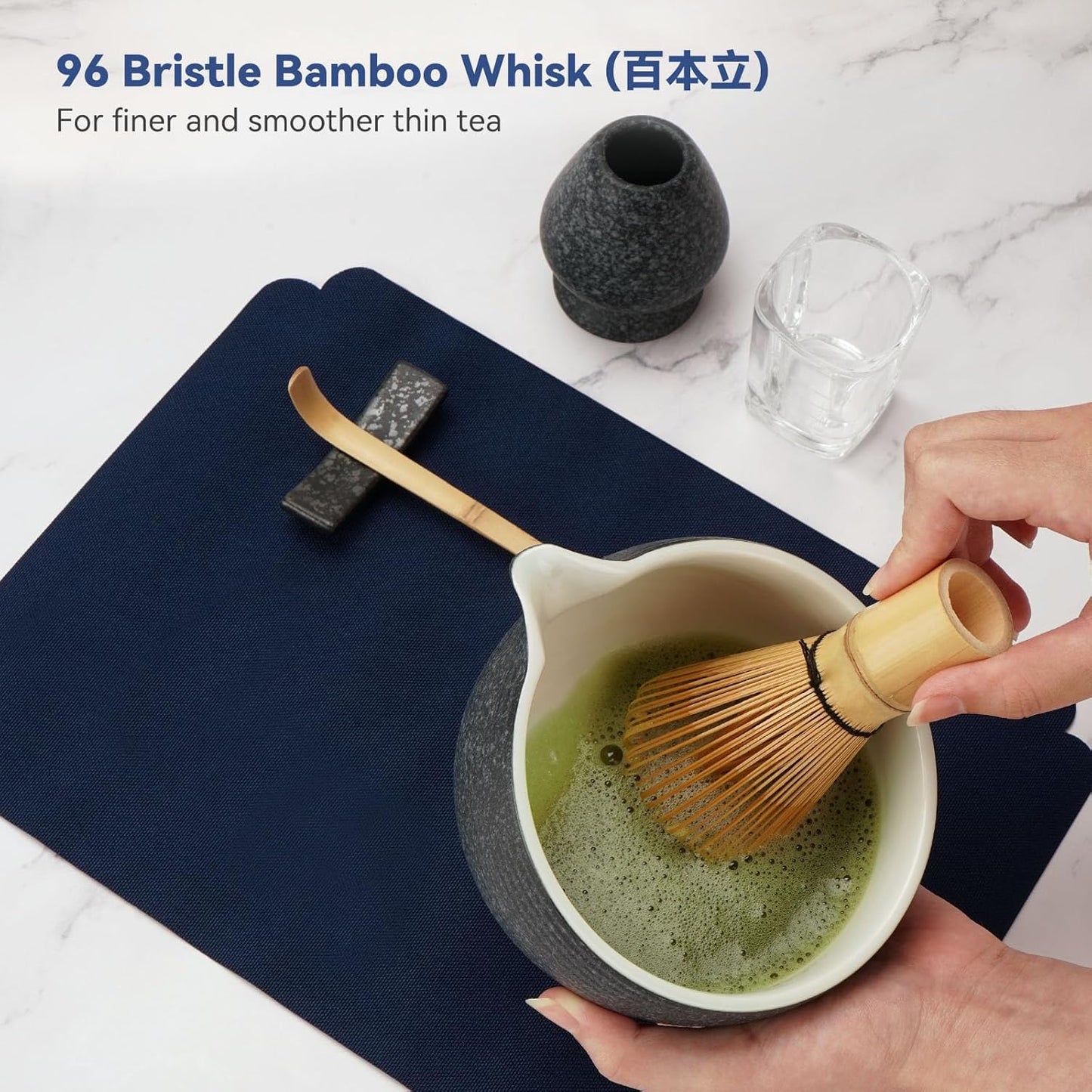 10-Pcs Matcha Kit Set, Whisk and Bowl with Spout & Measuring Spoon, Japanese Tea Making Tools, Charcoal Grey